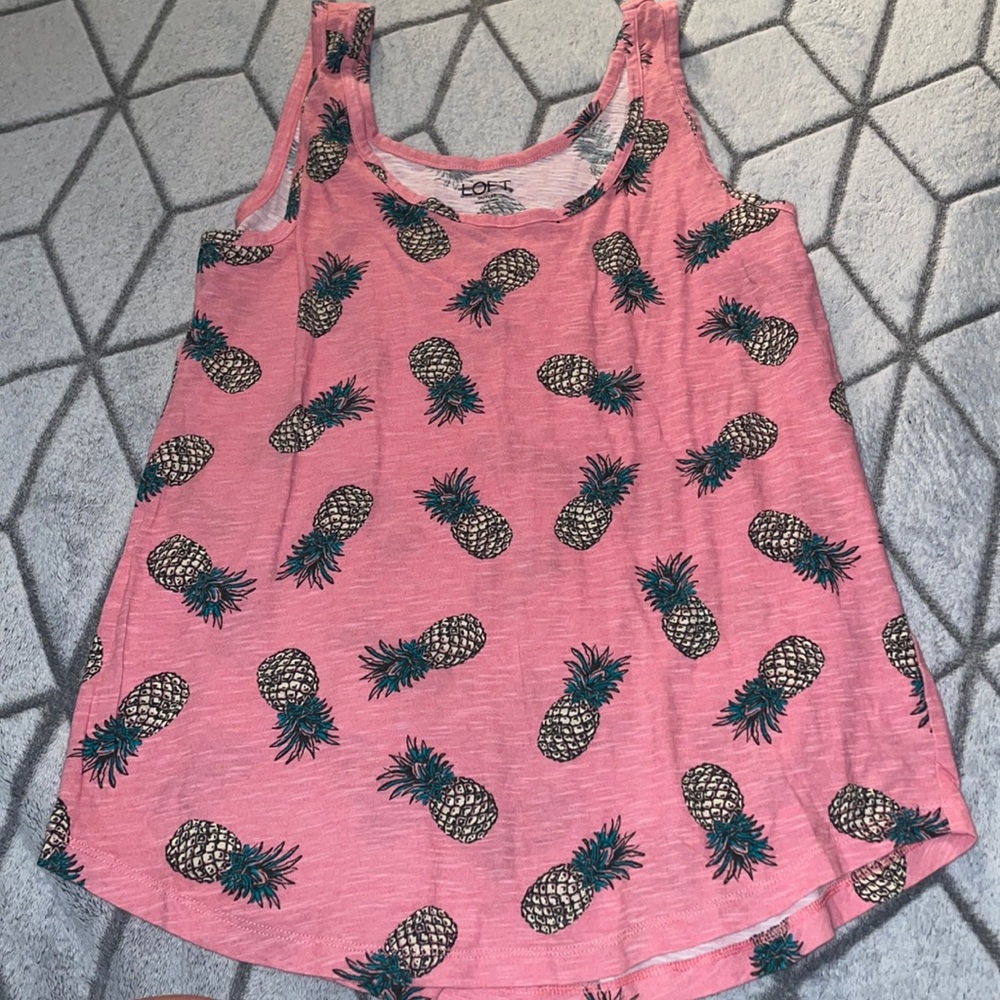 Loft Pink Pineapple Graphic Tank Top